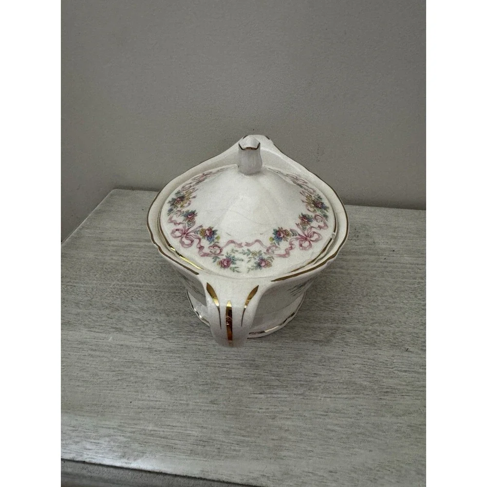 Vintage Edwin M Knowles Covered Vegetable Bowl Pink Roses Gold Trim